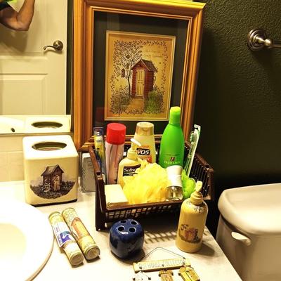 OUTHOUSE BATHROOM DECOR AND SOME TOILETRIES
