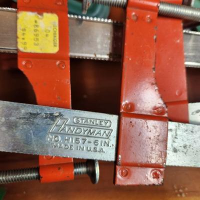 Tool Box filled with Champs, C-Clamps Stanley ,Exact, Quick Grip and others