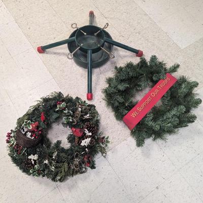 Christmas Wreaths and Metal Tree Stand