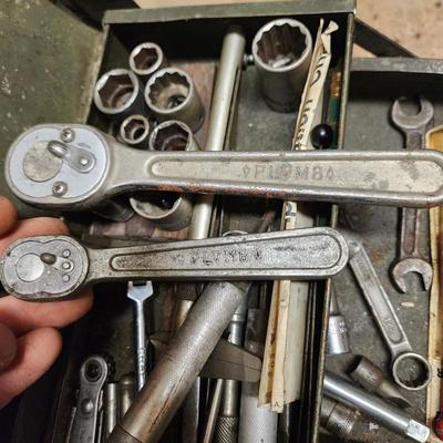 Vintage Tool Box on Casters Loaded Bonney Craftsman Plumb Stanley Billings and others