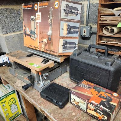 Lot of Black & Decker Tools Sharp n Sand, Drill Guide, Workmate, Bits ,Vise, Sander