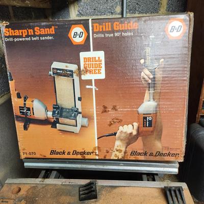 Lot of Black & Decker Tools Sharp n Sand, Drill Guide, Workmate, Bits ,Vise, Sander