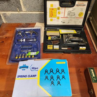 3 Piece Lot Cummins Spring Clamps, Stapler, Kobalt 21 Socket Hammer set