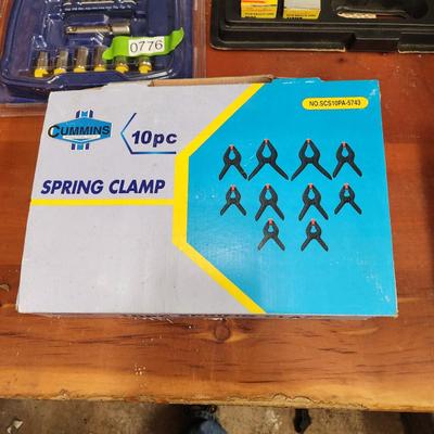 3 Piece Lot Cummins Spring Clamps, Stapler, Kobalt 21 Socket Hammer set
