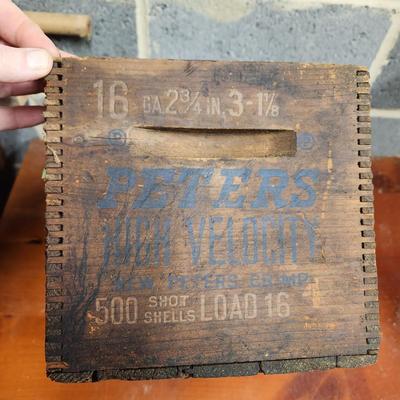 Peters 16ga High Velocity Shot Shells Wooden Ammo Box
