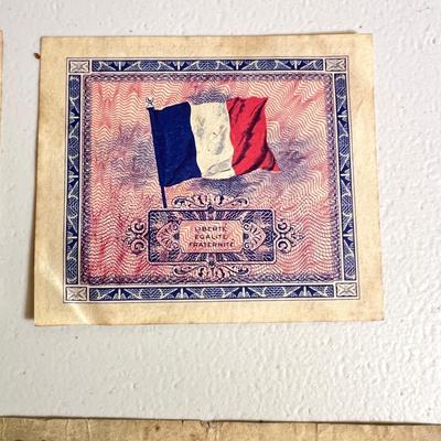 WWII Currency - 2 German Reichsbanknotes, 2 France Allied Military Money