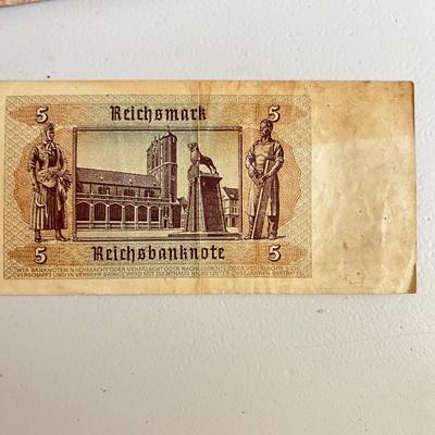 WWII Currency - 2 German Reichsbanknotes, 2 France Allied Military Money