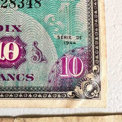 WWII Currency - 2 German Reichsbanknotes, 2 France Allied Military Money