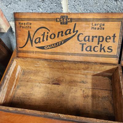 4 Vintage Wooden boxes National Carpet Tacks Remington Air Rifle shot