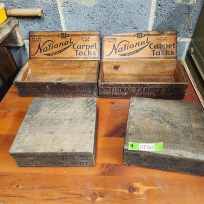 4 Vintage Wooden boxes National Carpet Tacks Remington Air Rifle shot