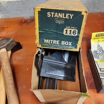 Lot of Vintage Stanley tools Mitre box, Doweling, Jig Router Plane, Small Vise