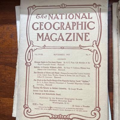 14 Antique National Geographic Magazines c. 1906-1907