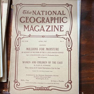 14 Antique National Geographic Magazines c. 1906-1907
