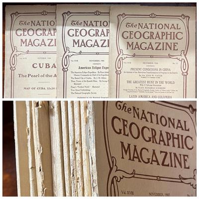14 Antique National Geographic Magazines c. 1906-1907