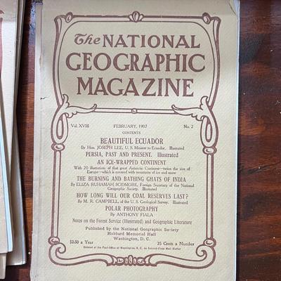14 Antique National Geographic Magazines c. 1906-1907