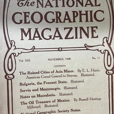 14 Antique National Geographic Magazines c. 1908-1909