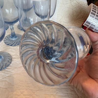 Set of 9 blue stemmed glasses