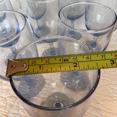 Set of 9 blue stemmed glasses