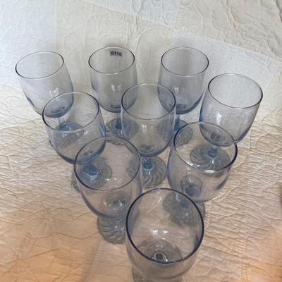 Set of 9 blue stemmed glasses