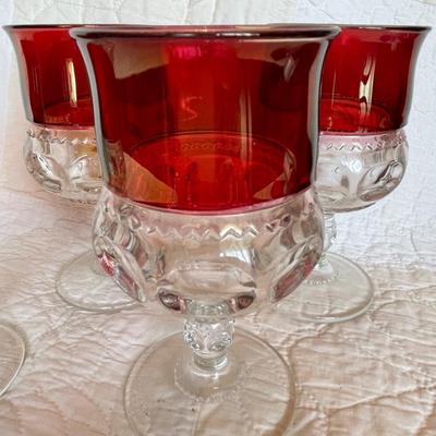 Set of 4 cranberry thumbprint pedestal goblets