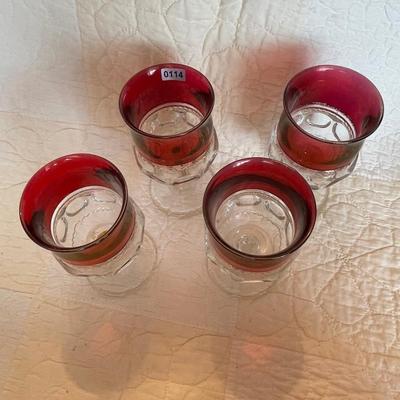 Set of 4 cranberry thumbprint pedestal goblets