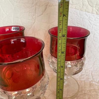 Set of 4 cranberry thumbprint pedestal goblets