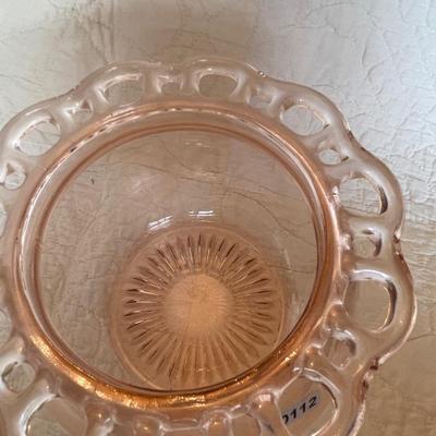 Old colony open lace pink depression glass cookie jar with lid