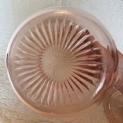 Old colony open lace pink depression glass cookie jar with lid