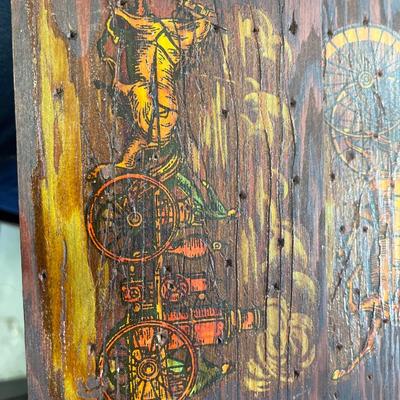 Hand painted wood art, plaques, Cadillac and Ford 1910