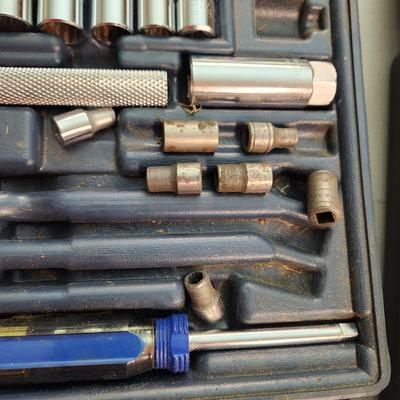 Tool Lot tin Snips Craftsman Hold Down, Sockets Sets, Weller Soldering Kit, Drill & driver bits