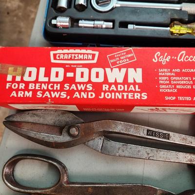 Tool Lot tin Snips Craftsman Hold Down, Sockets Sets, Weller Soldering Kit, Drill & driver bits