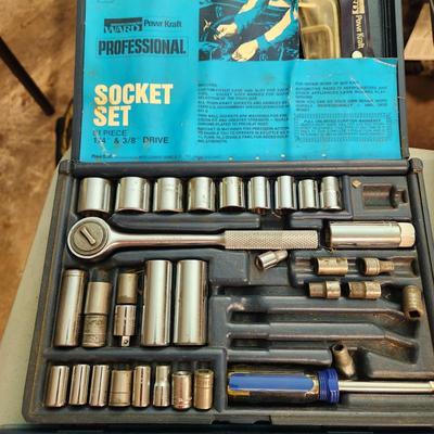 Tool Lot tin Snips Craftsman Hold Down, Sockets Sets, Weller Soldering Kit, Drill & driver bits