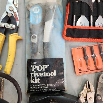 Large Tool lot Vise Grips Hammers, Sander, Hanson Drill Bits, Belknap , Stanley Plane