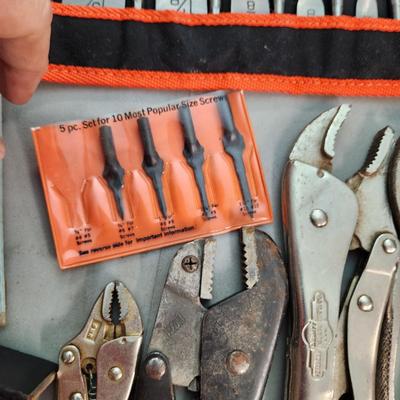 Large Tool lot Vise Grips Hammers, Sander, Hanson Drill Bits, Belknap , Stanley Plane
