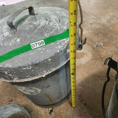 Lot of Various Sizes Galvanized Cans, Funnel