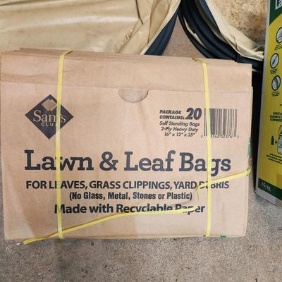Lot of Garden Supplies , Work Stool, Lawn bags, Leaf Totes, Lawn Sprayer