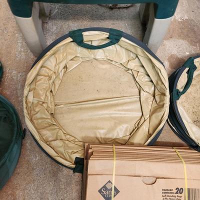 Lot of Garden Supplies , Work Stool, Lawn bags, Leaf Totes, Lawn Sprayer