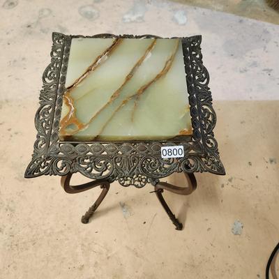 Vintage Ornate Table Metal & Marble 13x13x22