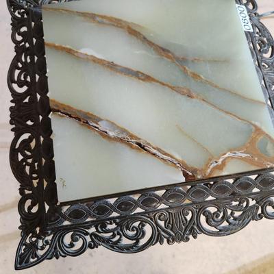Vintage Ornate Table Metal & Marble 13x13x22