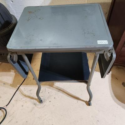 Vintage Metal Dropleaf Typewriter Table on Wheels