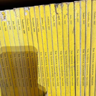 2 Shelves of Vintage National Geographic Magazines c.1931-1946
