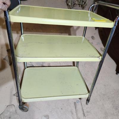 Vintage Mid Century Metal 3 Shelf Bar Cart