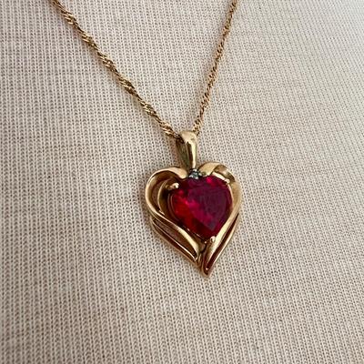 Gold Red Stone Pendent Necklace - Pendent 10k, Necklace 14k