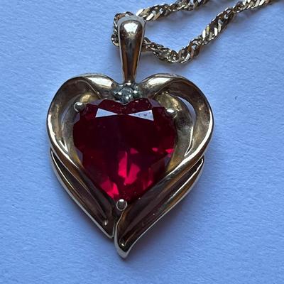 Gold Red Stone Pendent Necklace - Pendent 10k, Necklace 14k