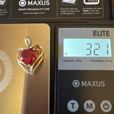 Gold Red Stone Pendent Necklace - Pendent 10k, Necklace 14k
