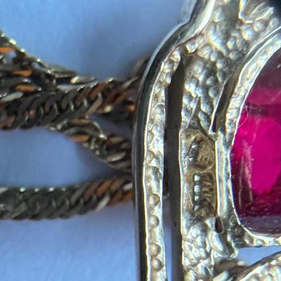 Gold Red Stone Pendent Necklace - Pendent 10k, Necklace 14k