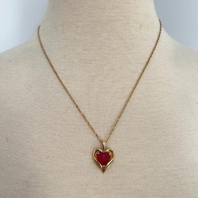 Gold Red Stone Pendent Necklace - Pendent 10k, Necklace 14k