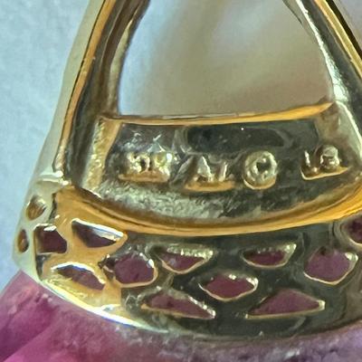 10k Gold Pink Stone Purse Pendant