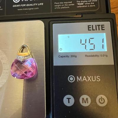 10k Gold Pink Stone Purse Pendant