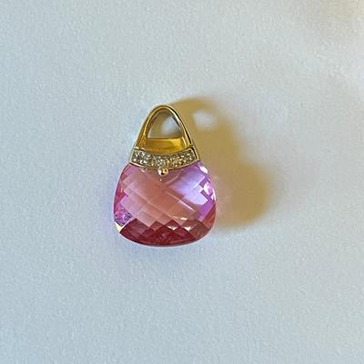 10k Gold Pink Stone Purse Pendant